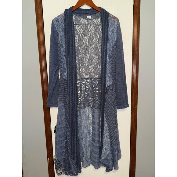 This & That Long Blue Open Front Cardigan Size Large - Picture 1 of 13